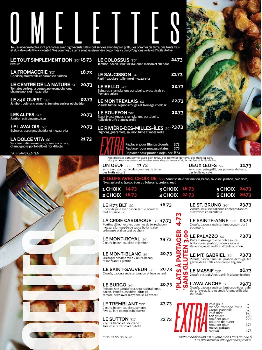 Menu, Kitchen 73 Laval