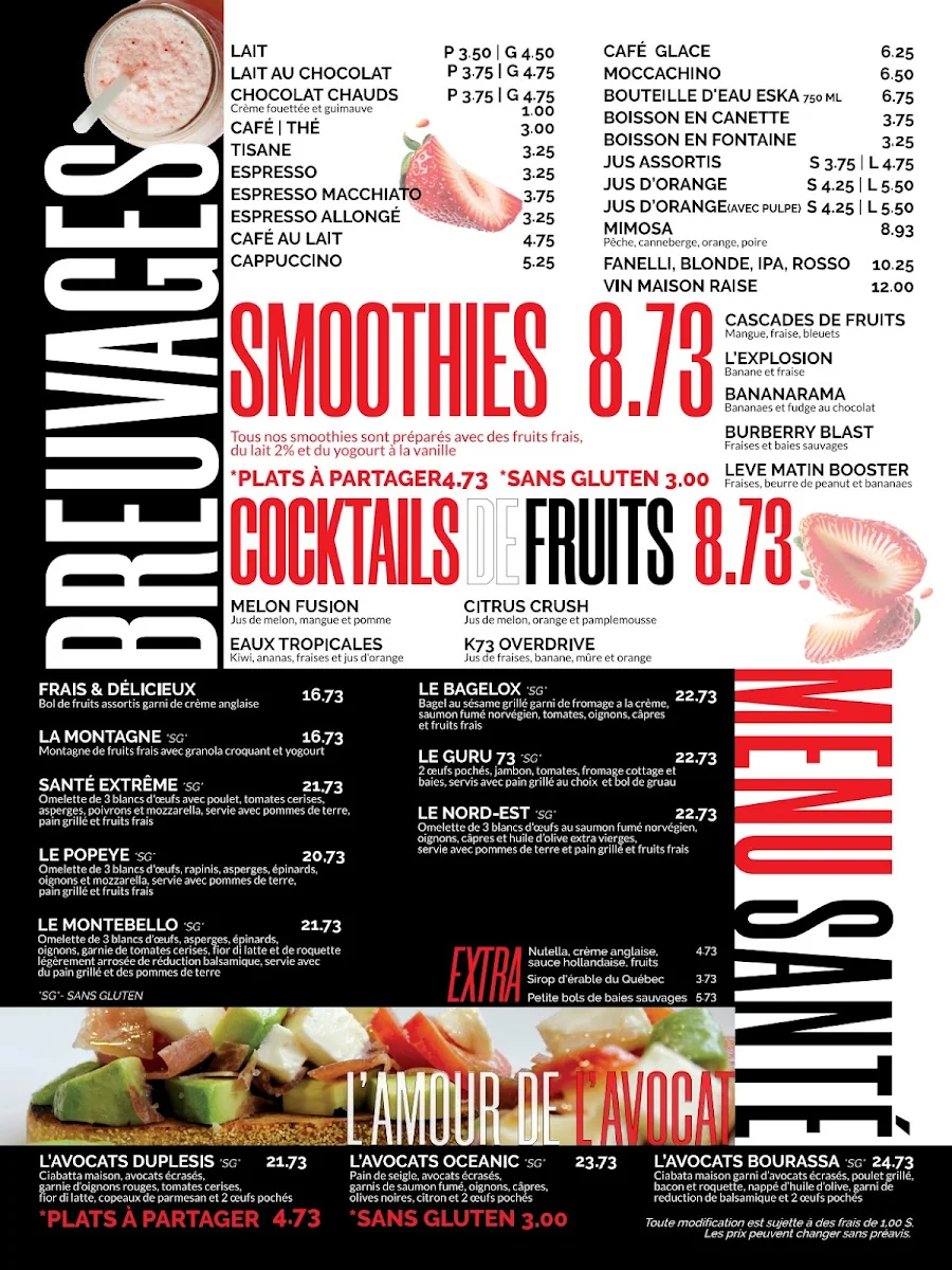 Menu, Kitchen 73 Laval