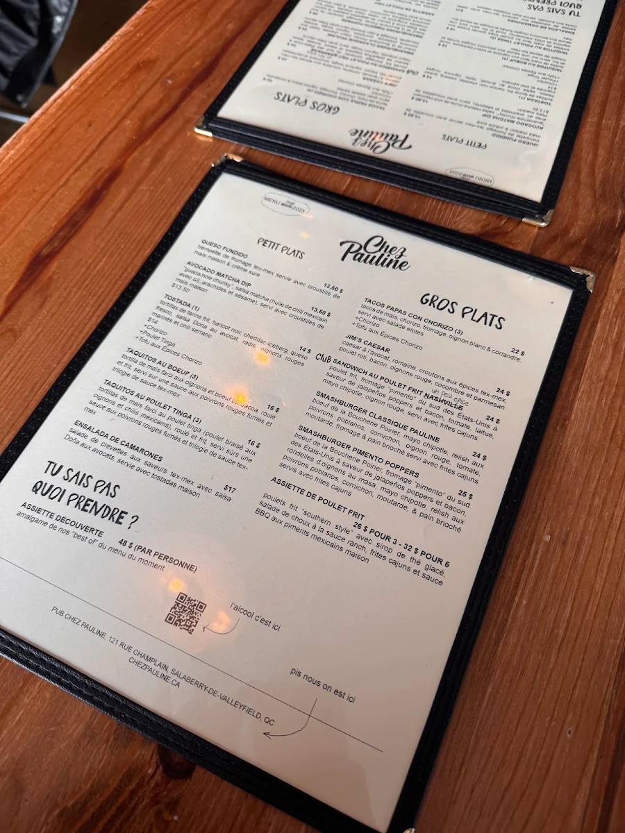 Menu, Pub Chez Pauline