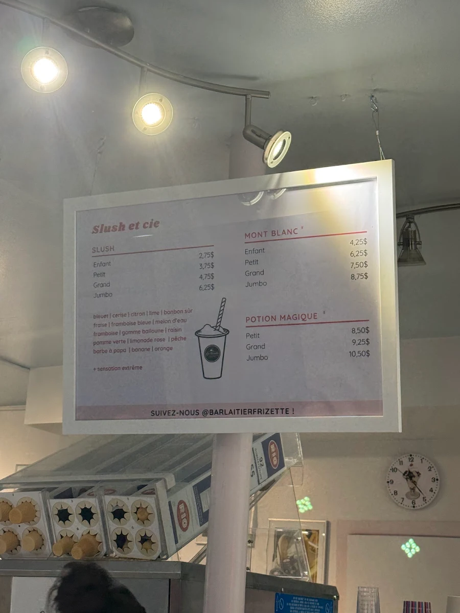 Menu, Bar laitier La Frizette