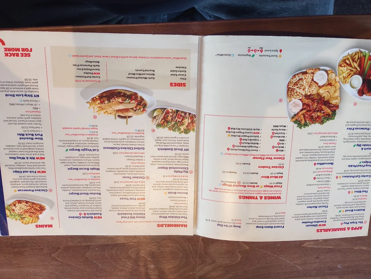 Menu, Boston Pizza
