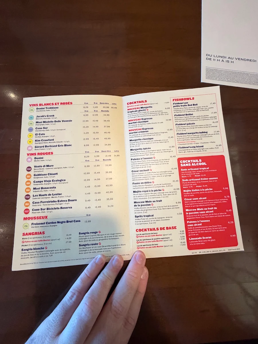 Menu, Boston Pizza