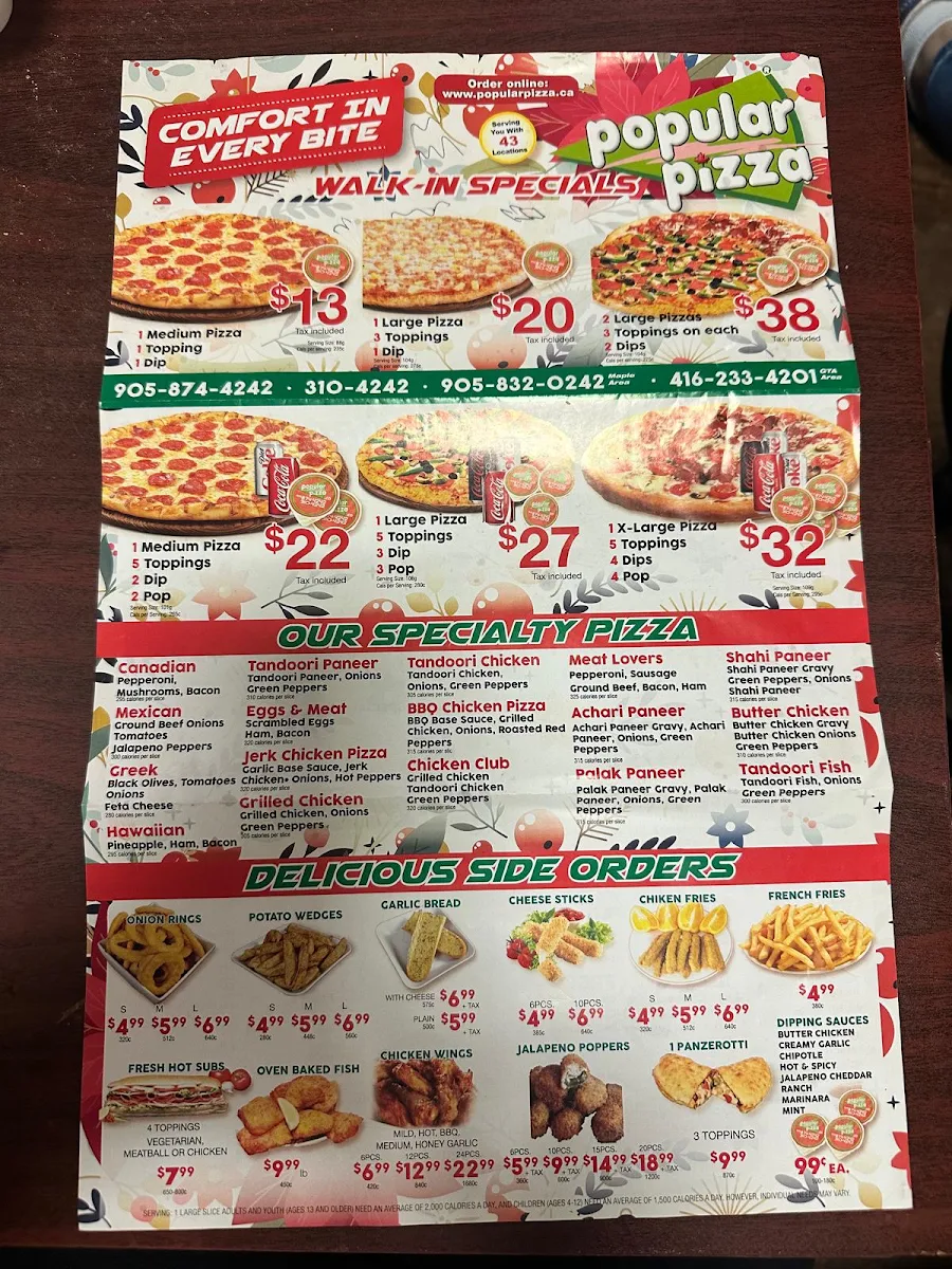 Menu, Popular pizza (Royal West)
