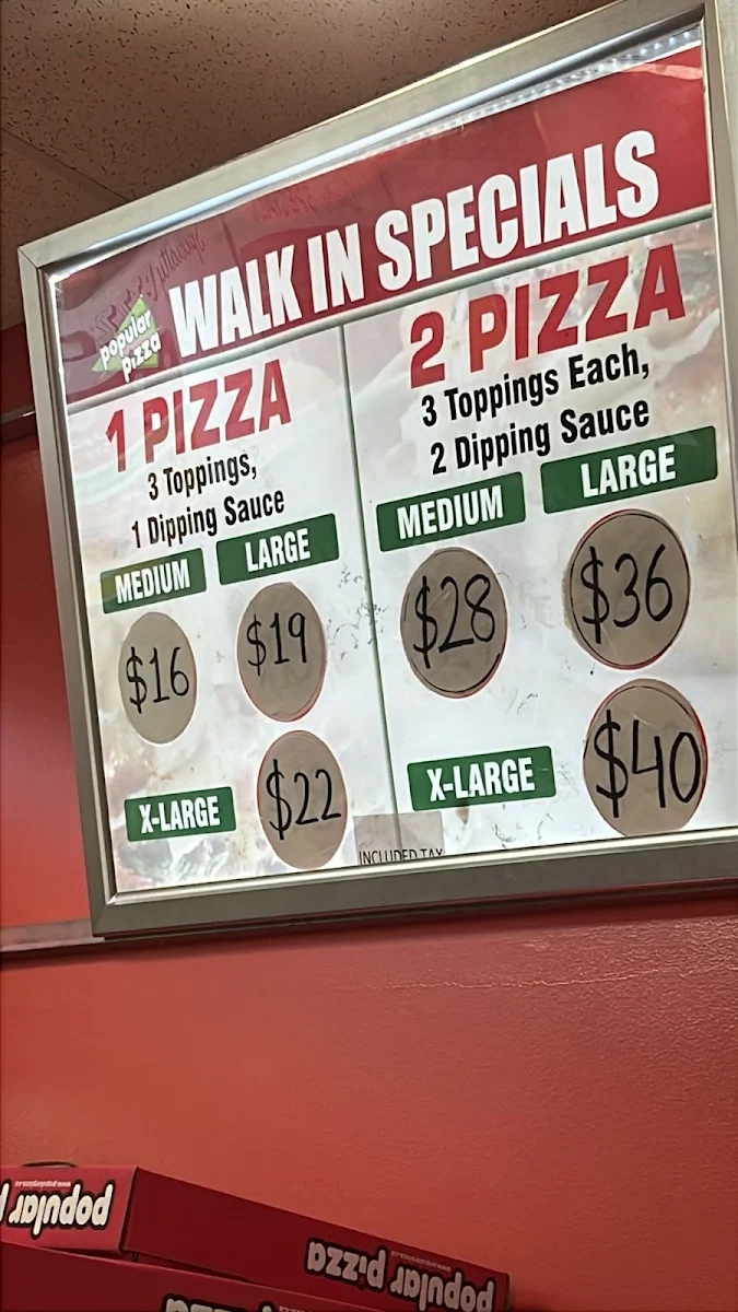 Menu, Popular pizza (Royal West)