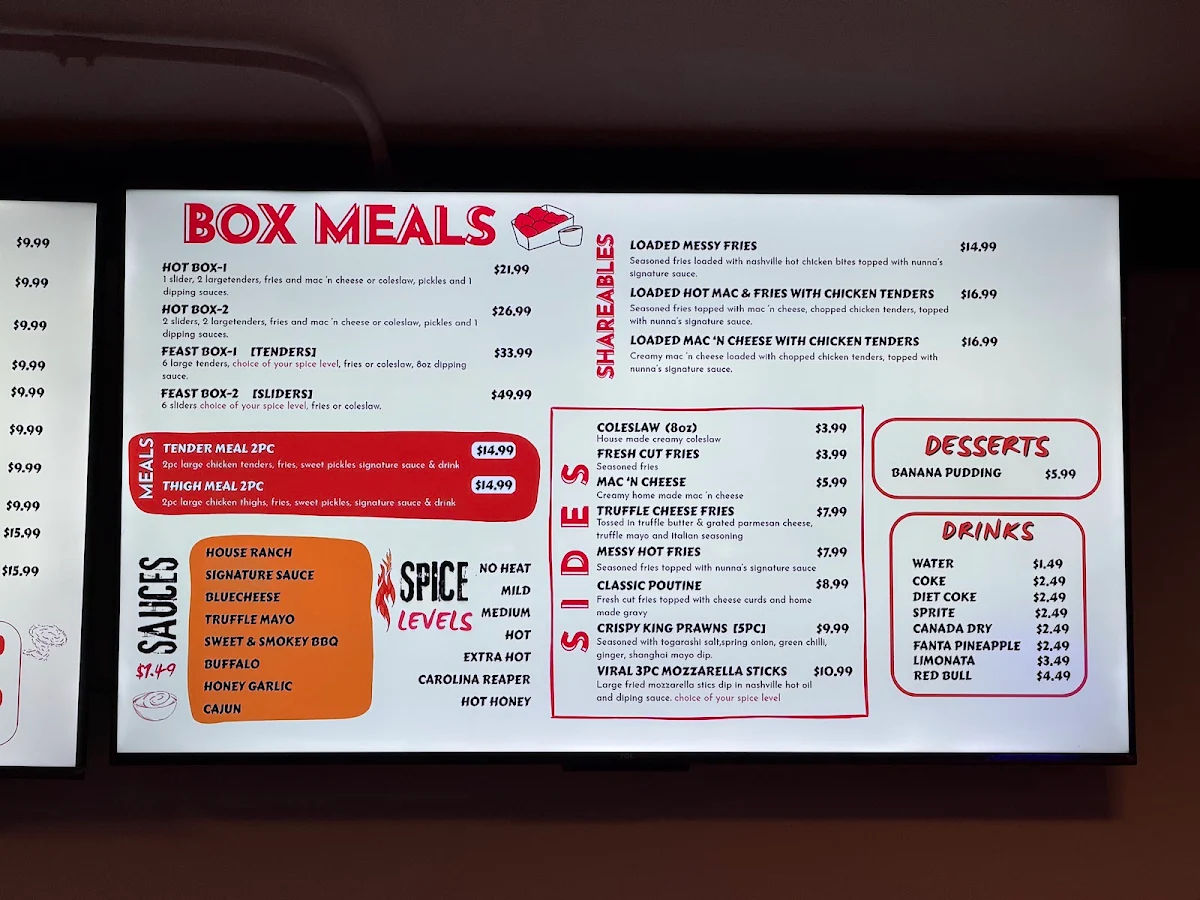 Menu, NUNNA'S HOT CHICKEN