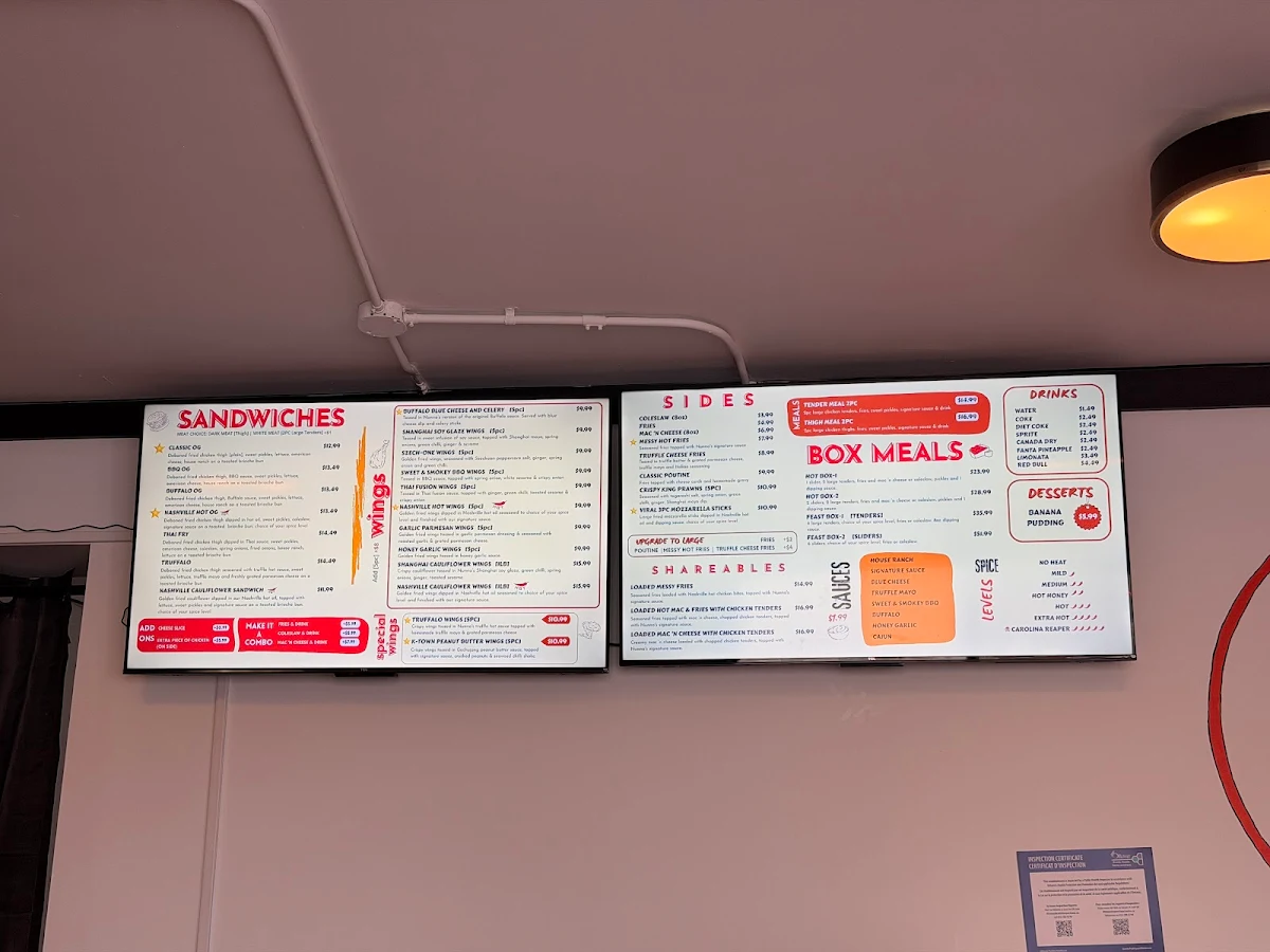 Menu, NUNNA'S HOT CHICKEN