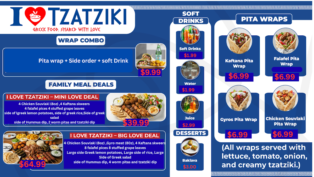 Menu, I Love Tzatziki