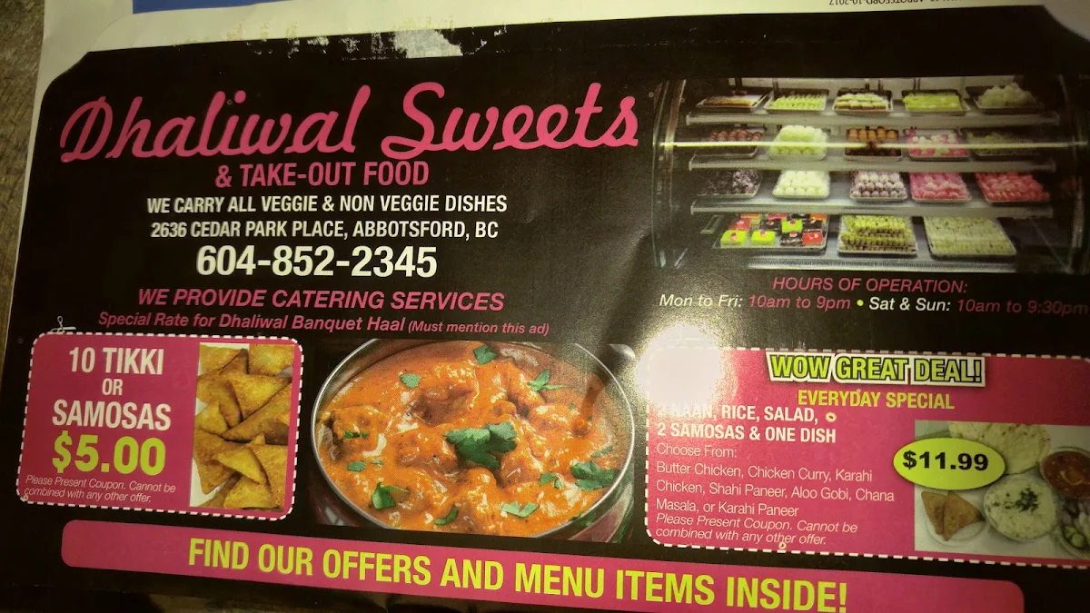 Menu, Dhaliwal Sweets and Restaurant