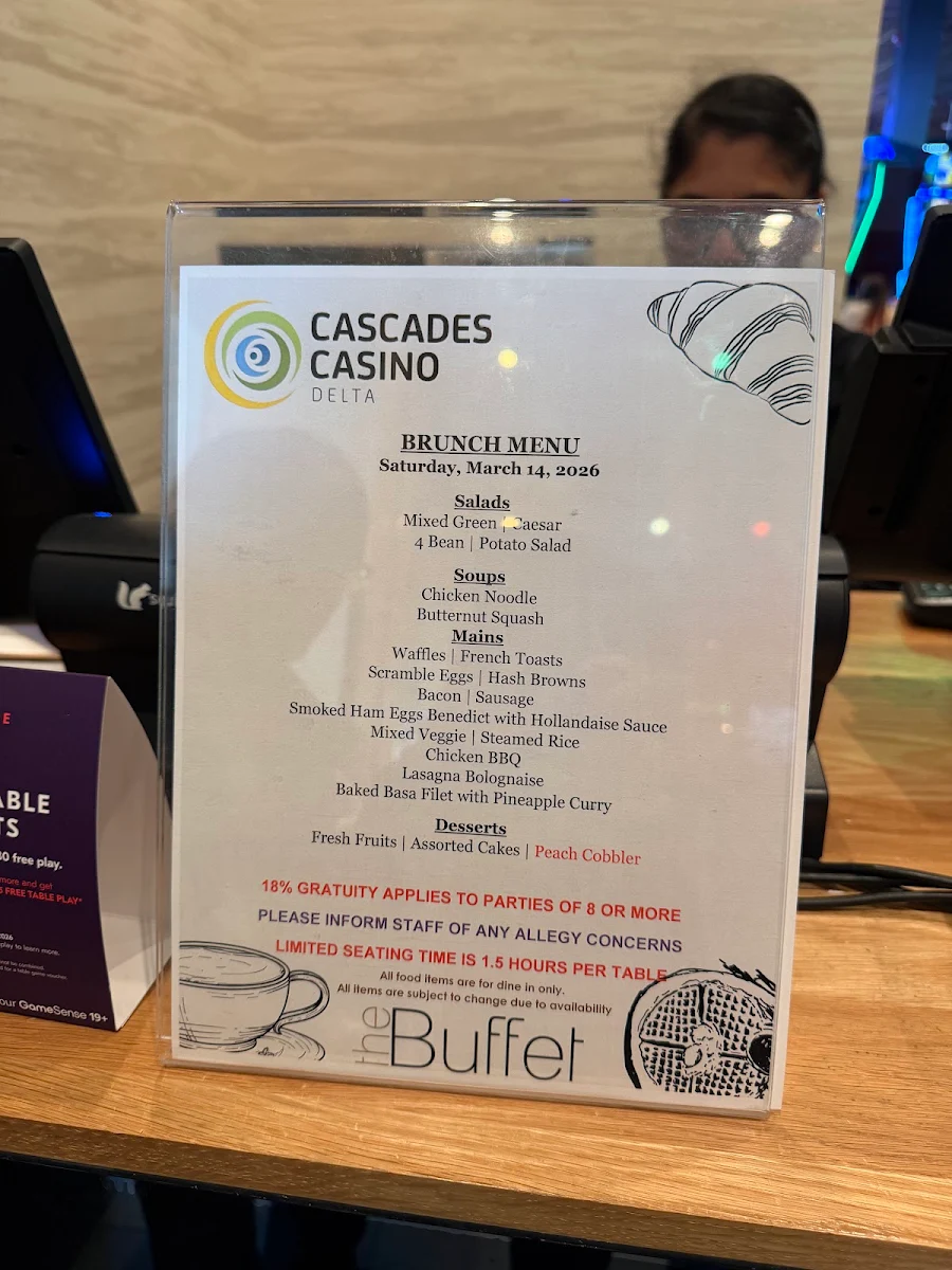 Menu, The Buffet at Cascades Casino Delta