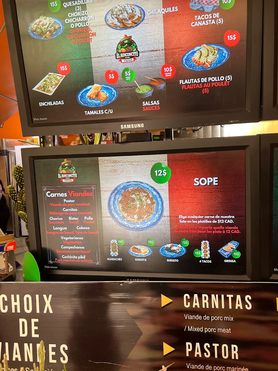 Menu, Le petit coin des Tacos