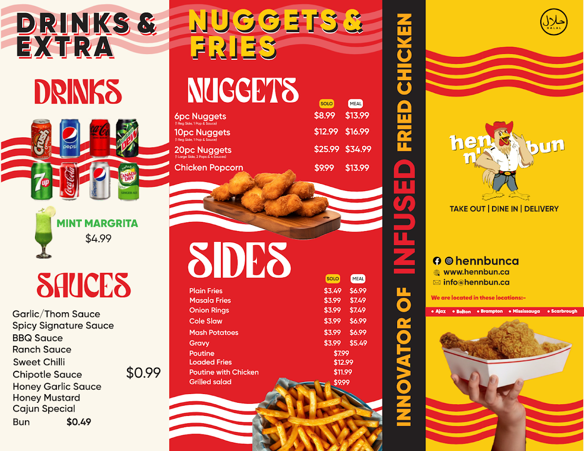 Menu, hen n' bun - Scarborough