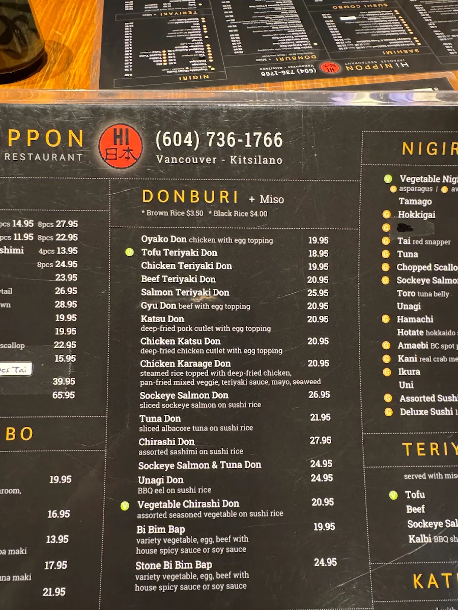 Menu, Hi-Nippon Japanese Restaurant
