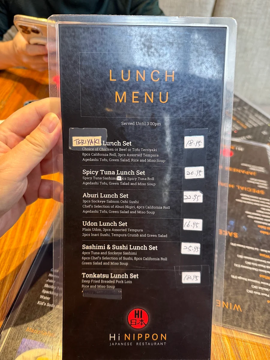 Menu, Hi-Nippon Japanese Restaurant