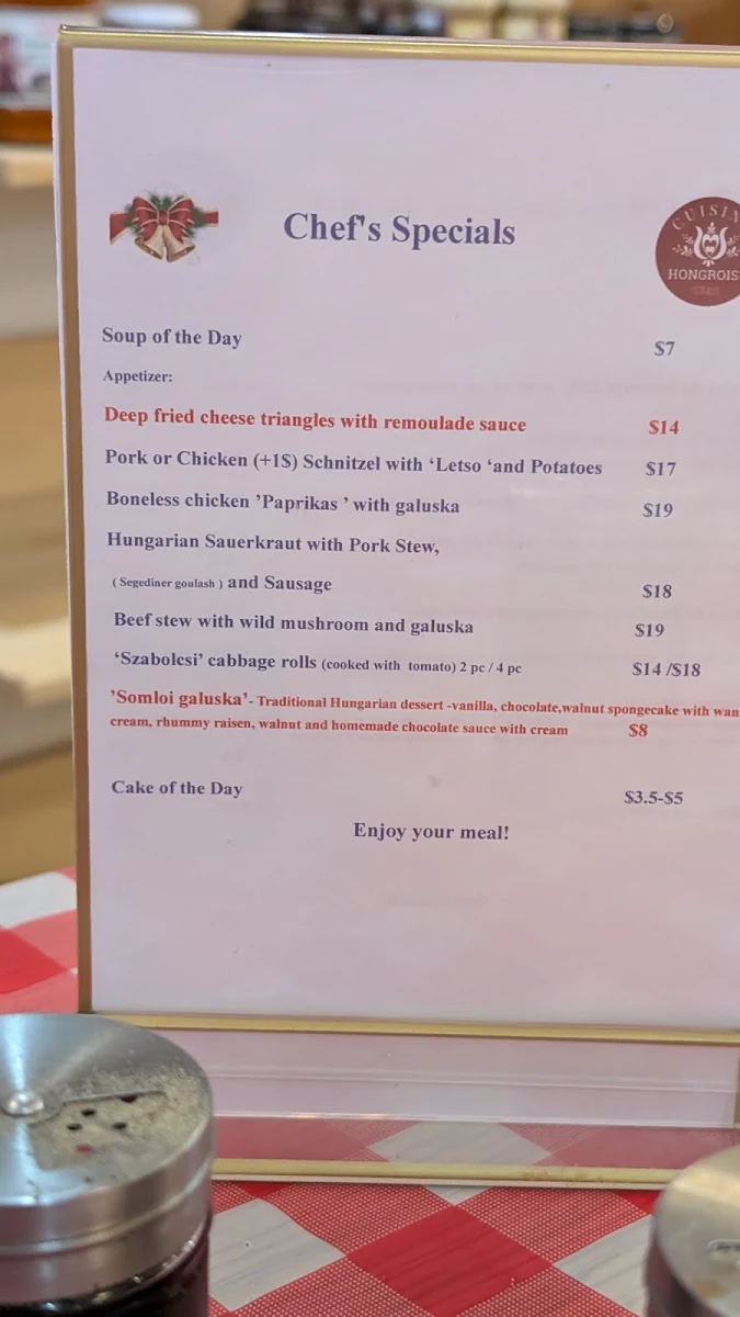 Menu, Cuisine Hongroise Montreal - Hungarian Cuisine Montreal