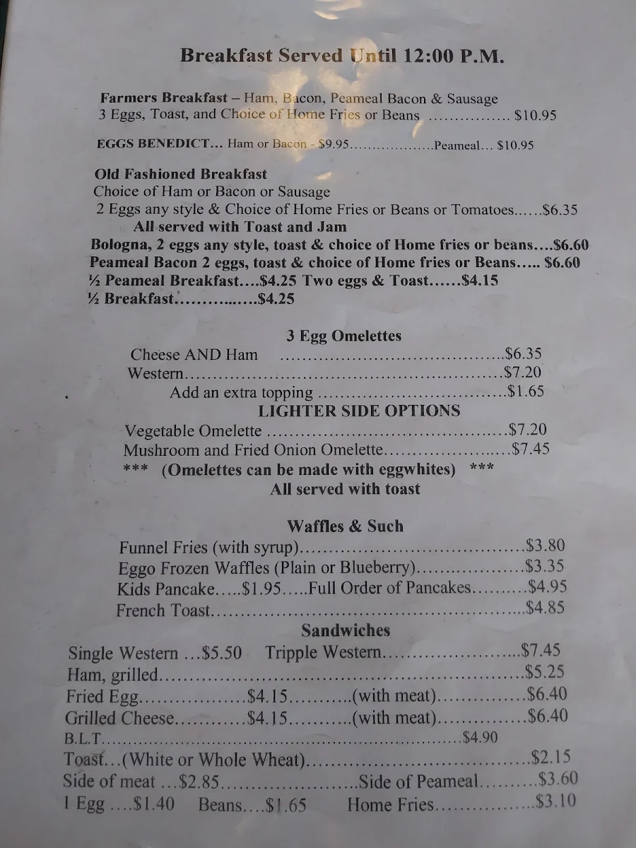 Menu, Barnacle Bill's