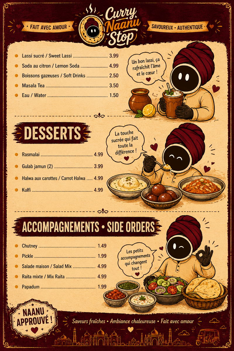 Menu, Curry Naan Stop