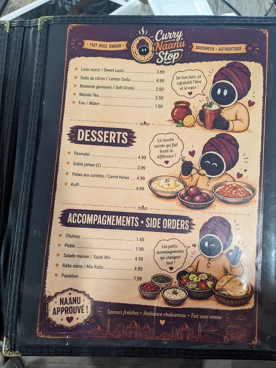 Menu, Curry Naan Stop
