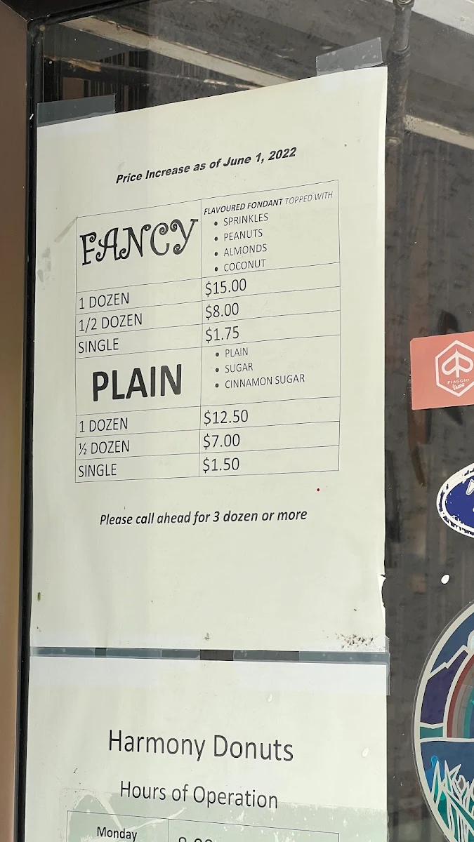 Menu, Harmony Donut Shop