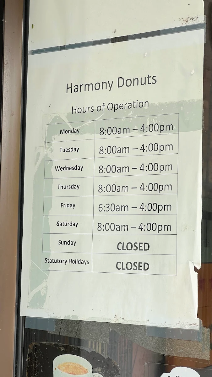 Menu, Harmony Donut Shop