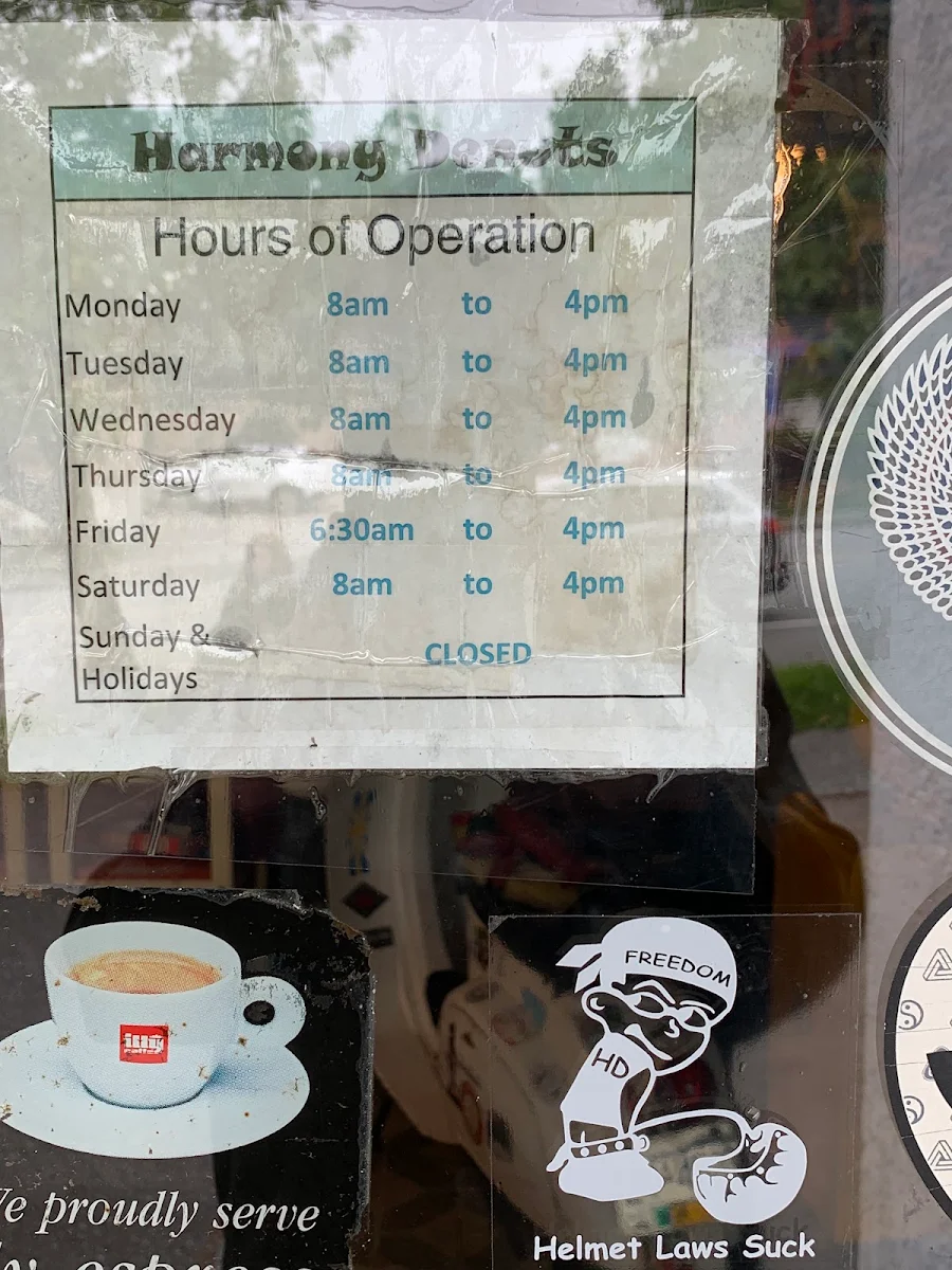 Menu, Harmony Donut Shop