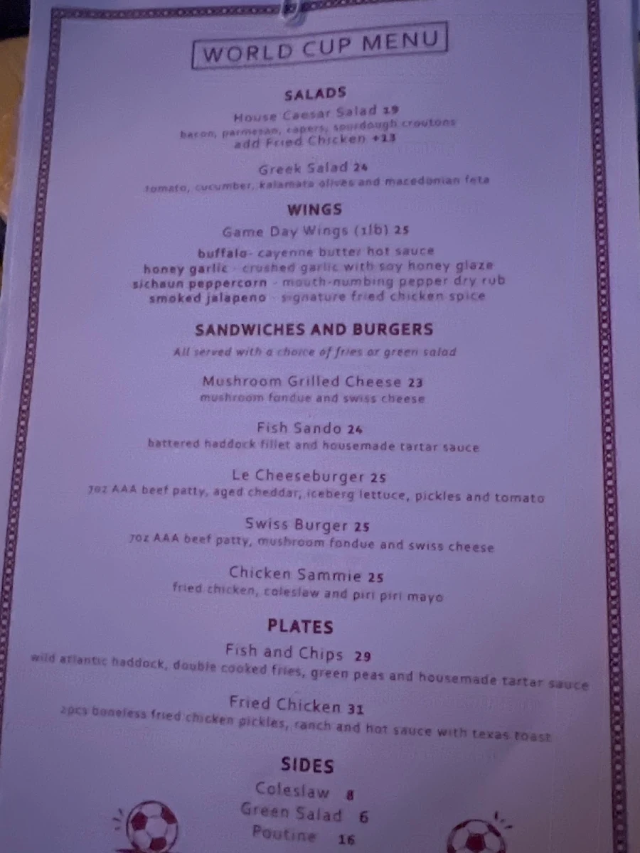 Menu, Paris Paris