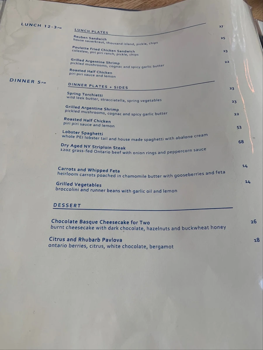 Menu, Paris Paris
