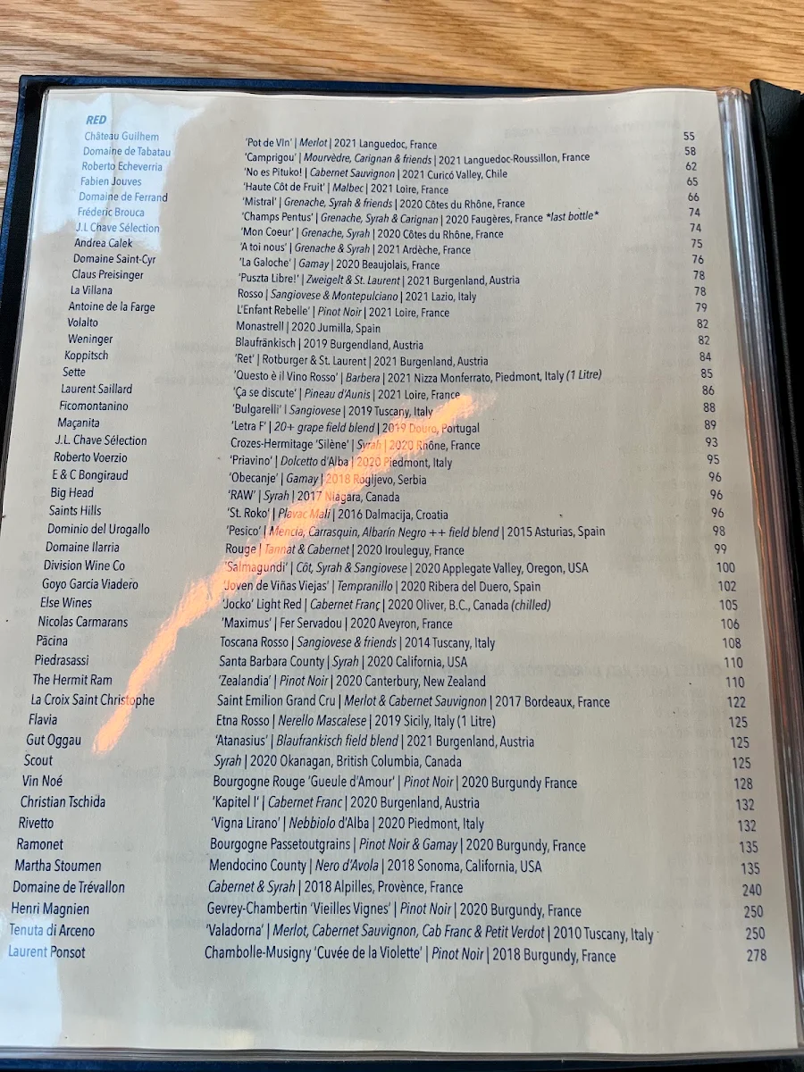 Menu, Paris Paris