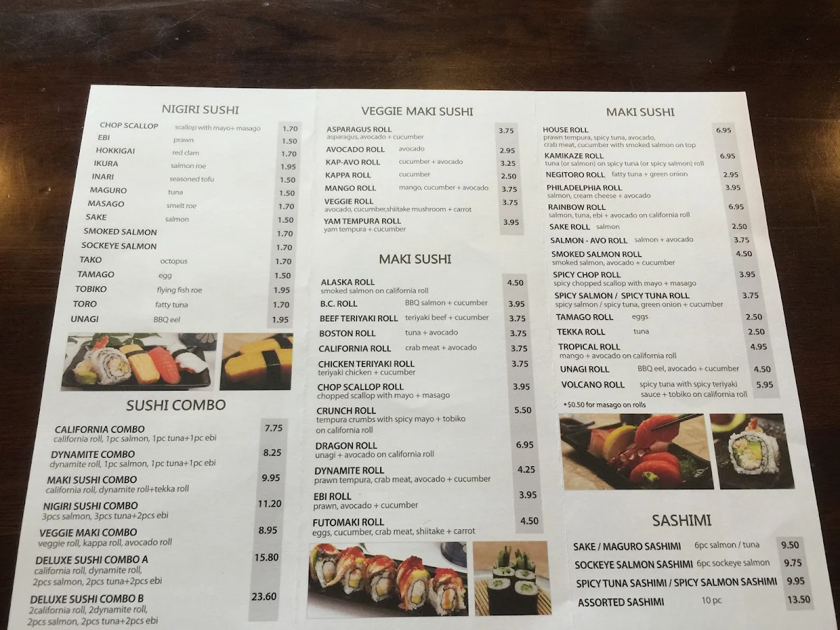 Menu, Togo Sushi UBC