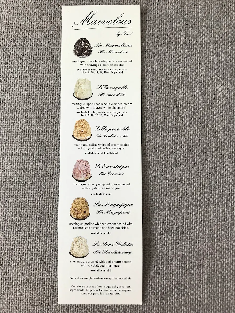 Menu, Aux Merveilleux de Fred