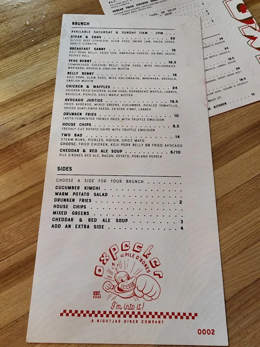 Menu, Oxpecker at Pile O'Bones