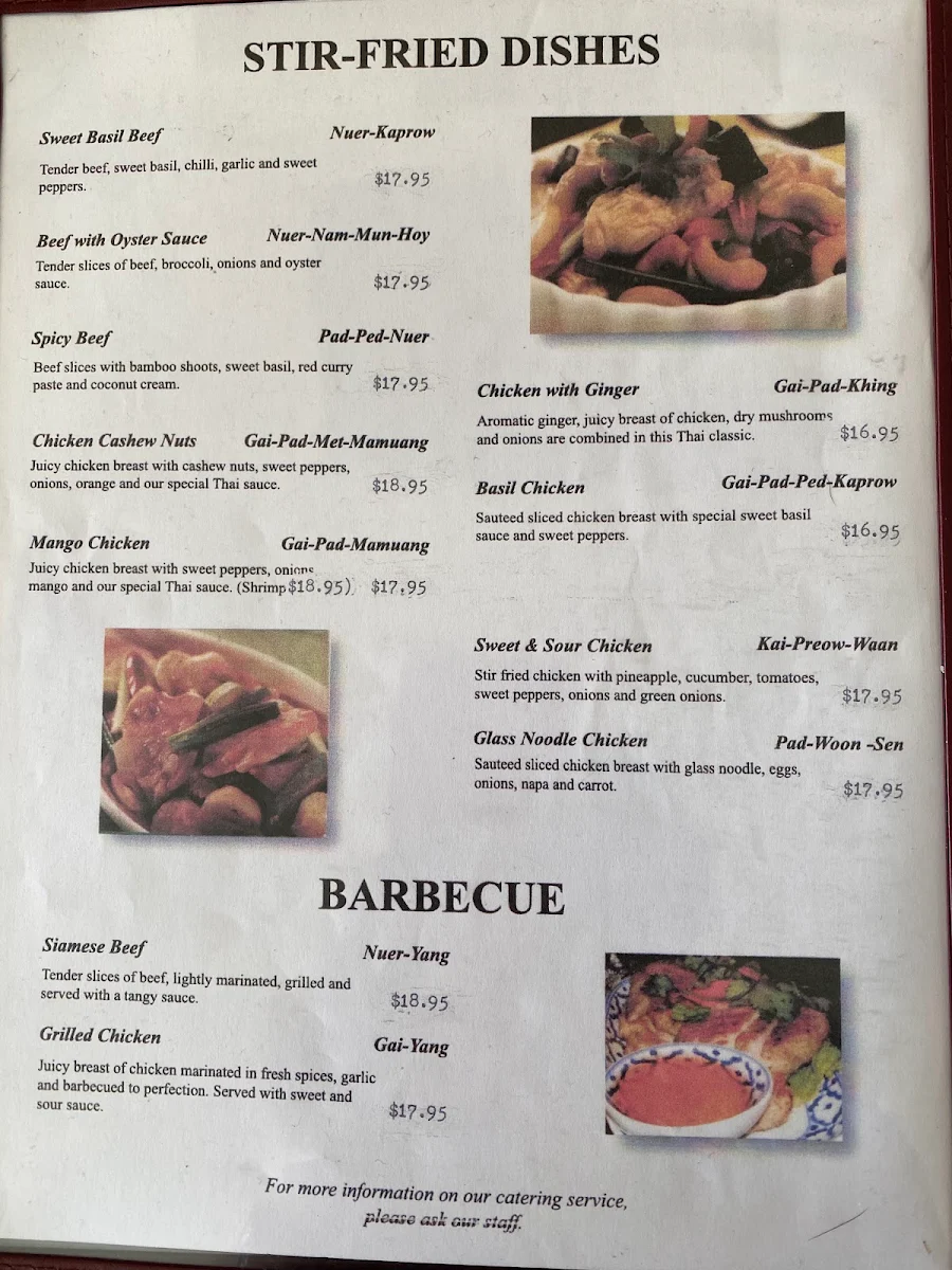Menu, Thonbury Thai Restaurant