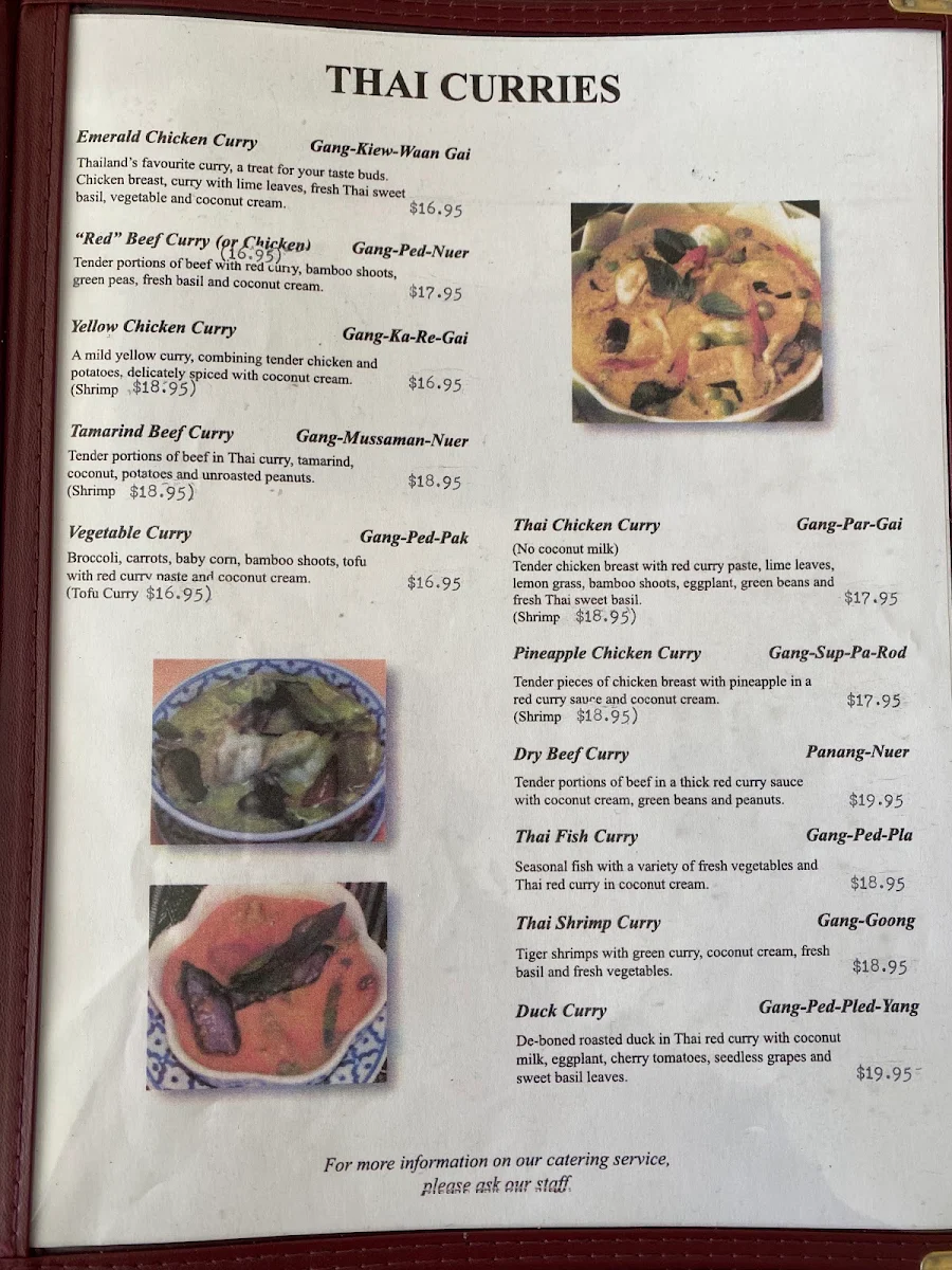 Menu, Thonbury Thai Restaurant