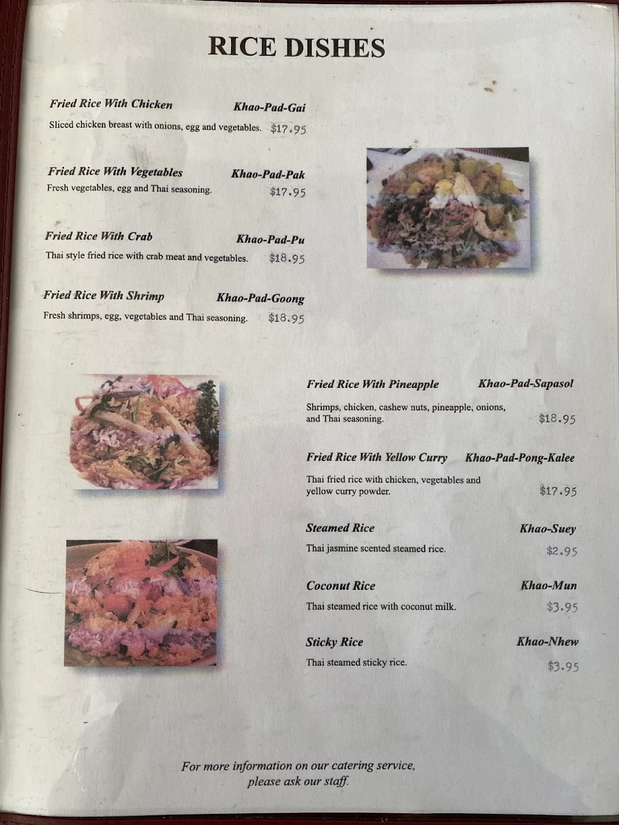Menu, Thonbury Thai Restaurant