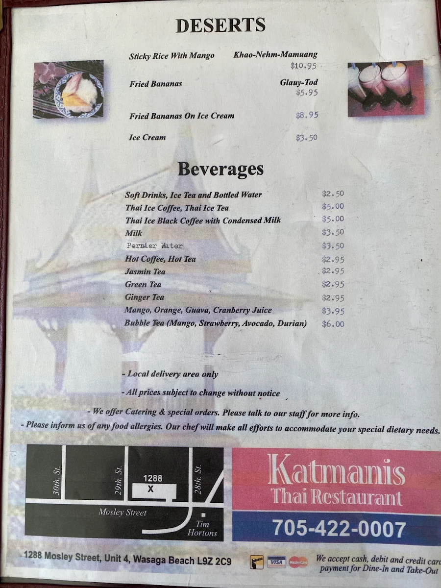 Menu, Thonbury Thai Restaurant