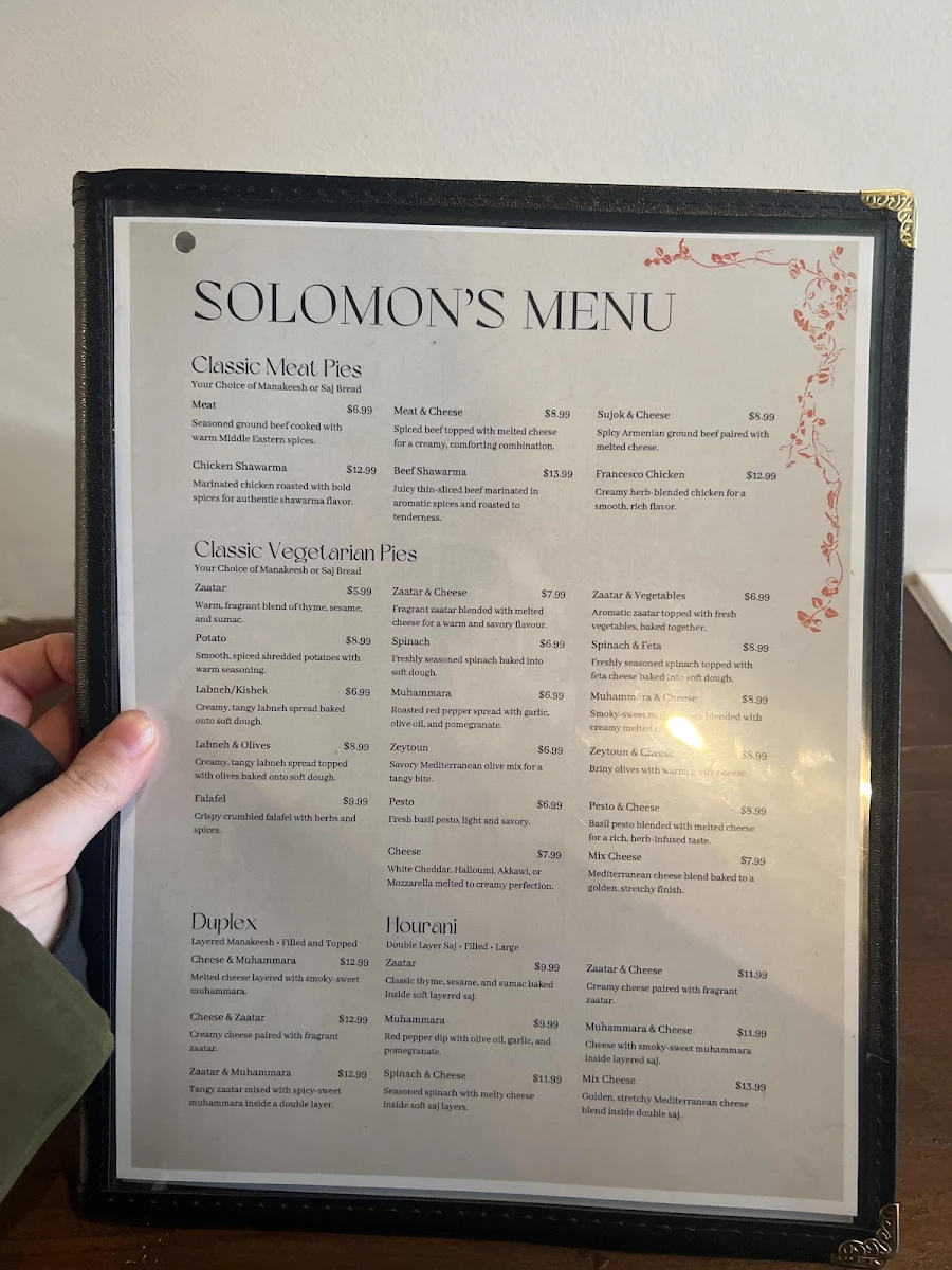 Menu, Solomon’s Oven