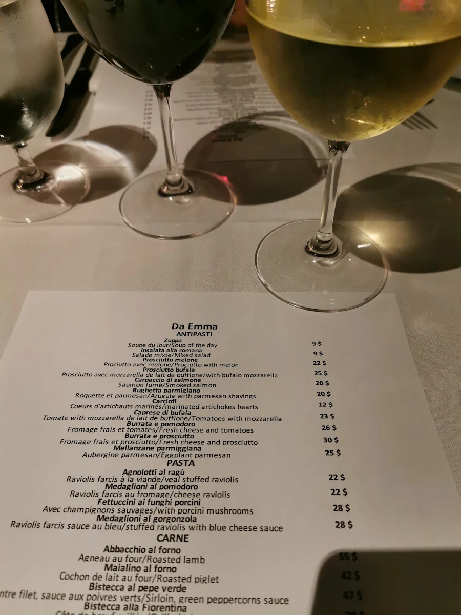 Menu, Restaurant Da Emma