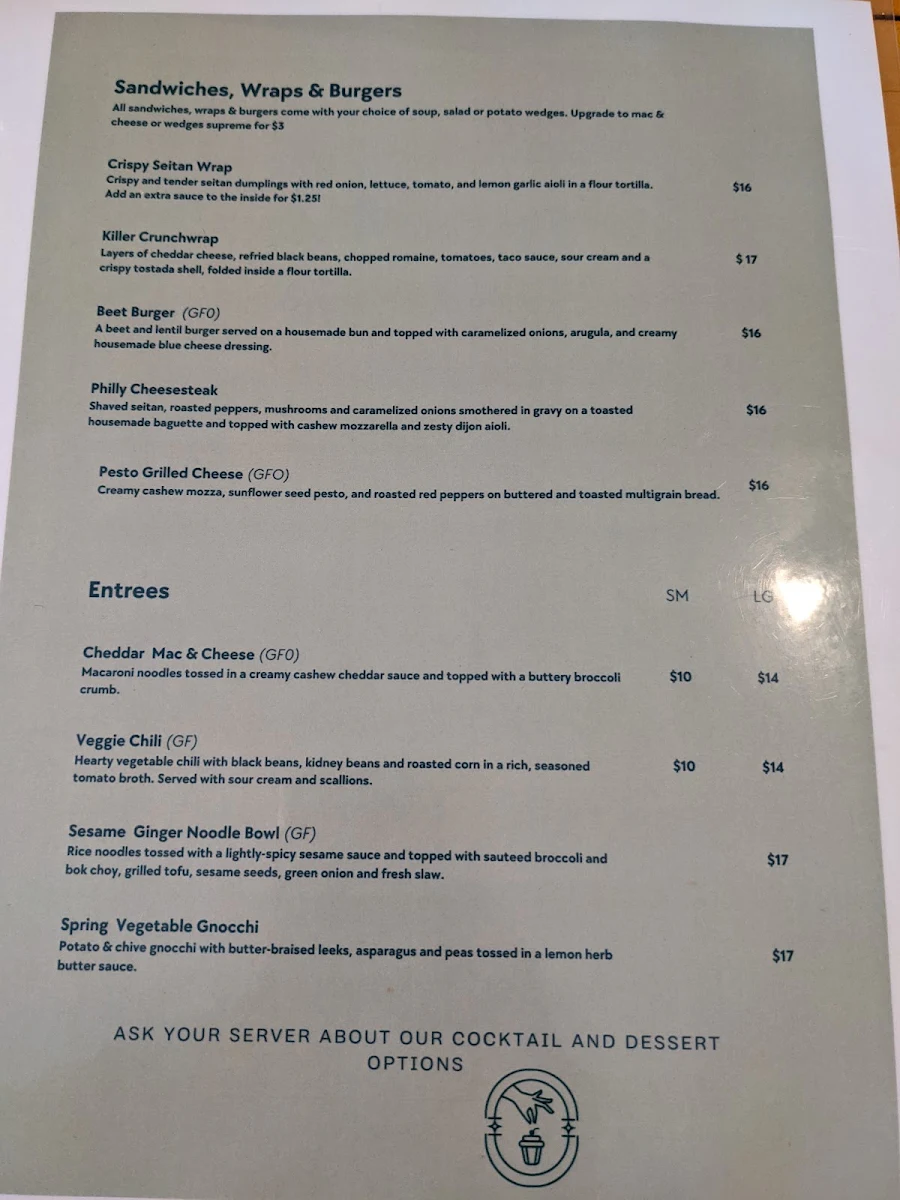 Menu, Rise Above Restaurant