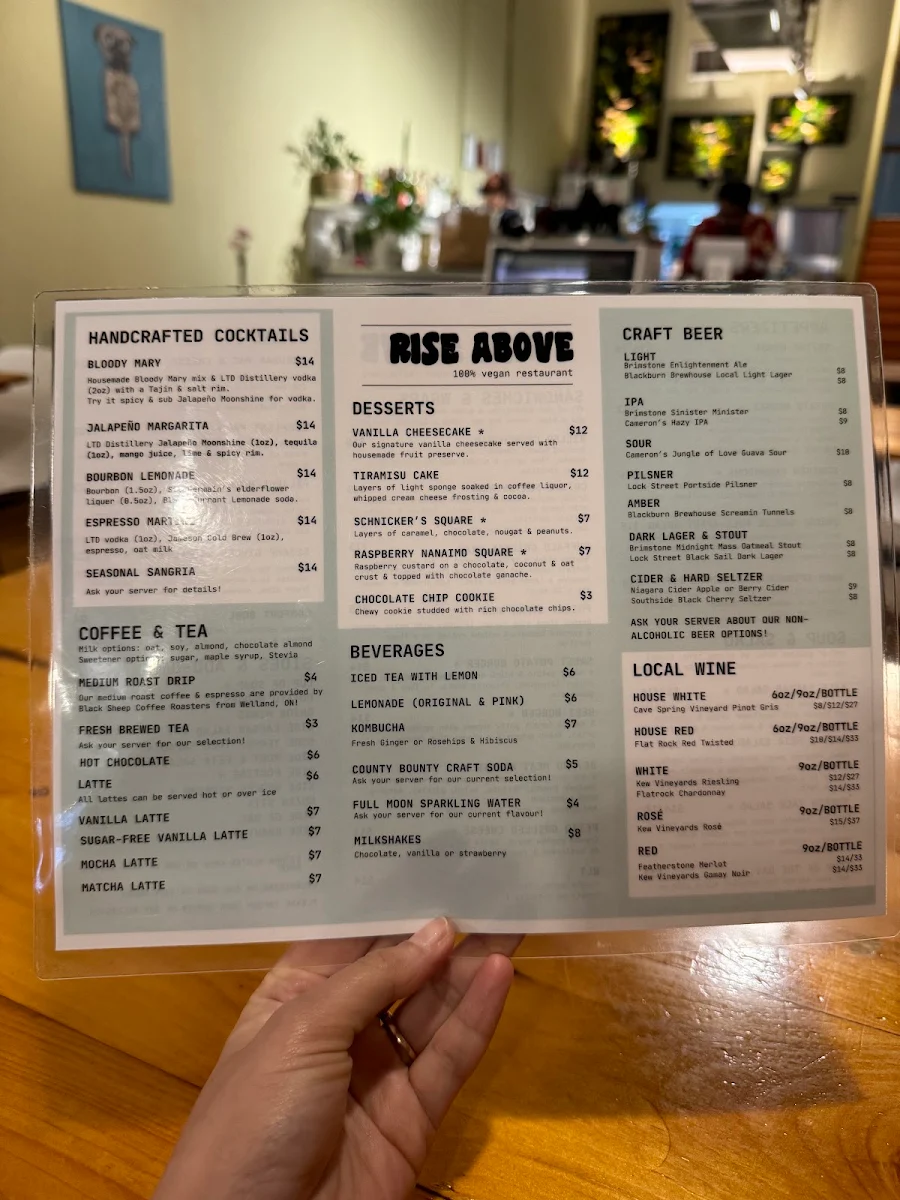 Menu, Rise Above Restaurant