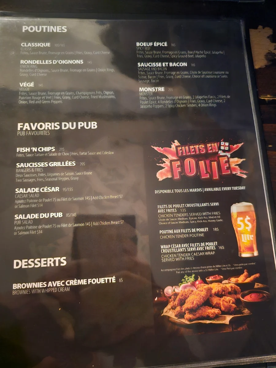 Menu, Ye Olde Orchard Pub & Grill