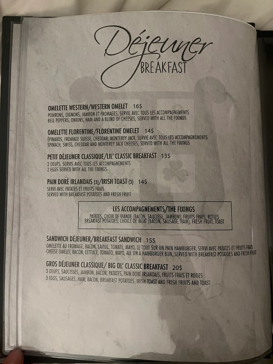 Menu, Ye Olde Orchard Pub & Grill
