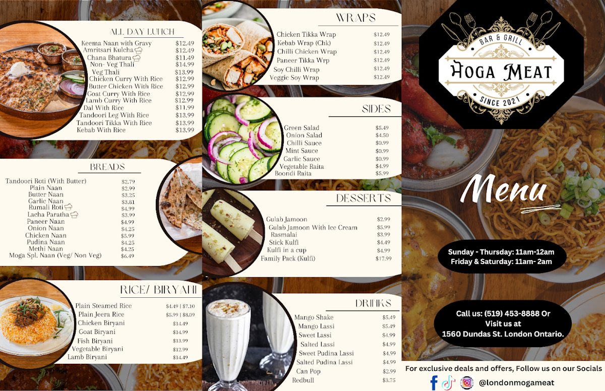 Menu, Moga Meat Bar & Grill