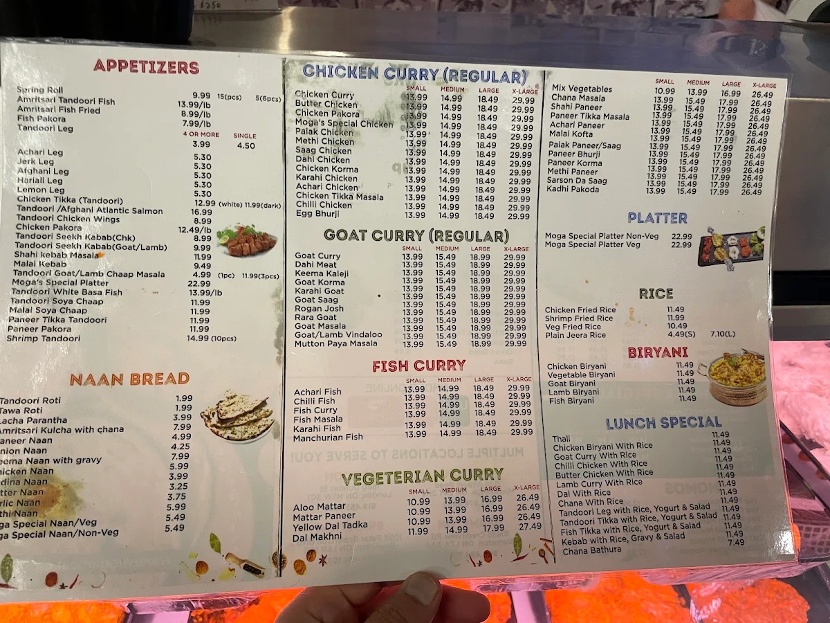 Menu, Moga Meat Bar & Grill