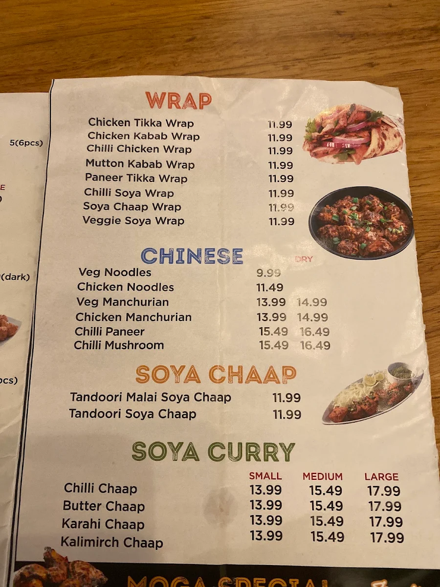 Menu, Moga Meat Bar & Grill