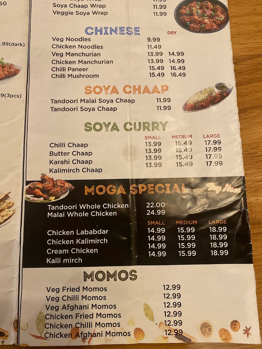 Menu, Moga Meat Bar & Grill