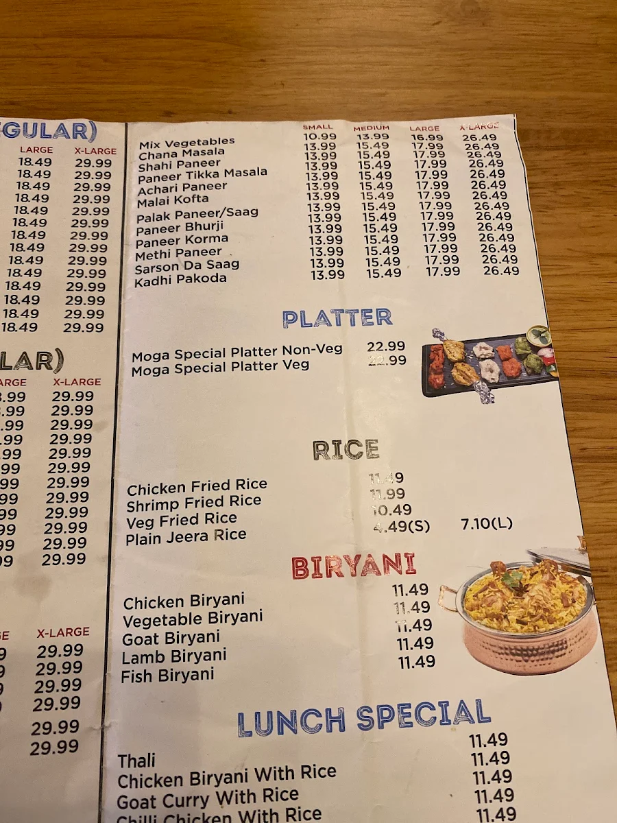 Menu, Moga Meat Bar & Grill