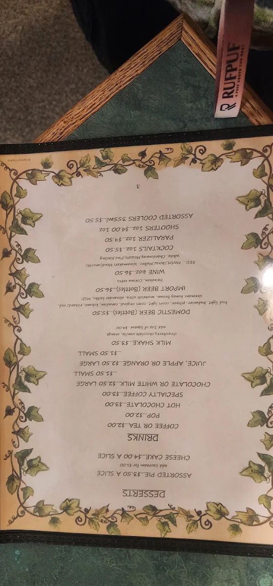 Menu, Cedar Pizza & Steak House