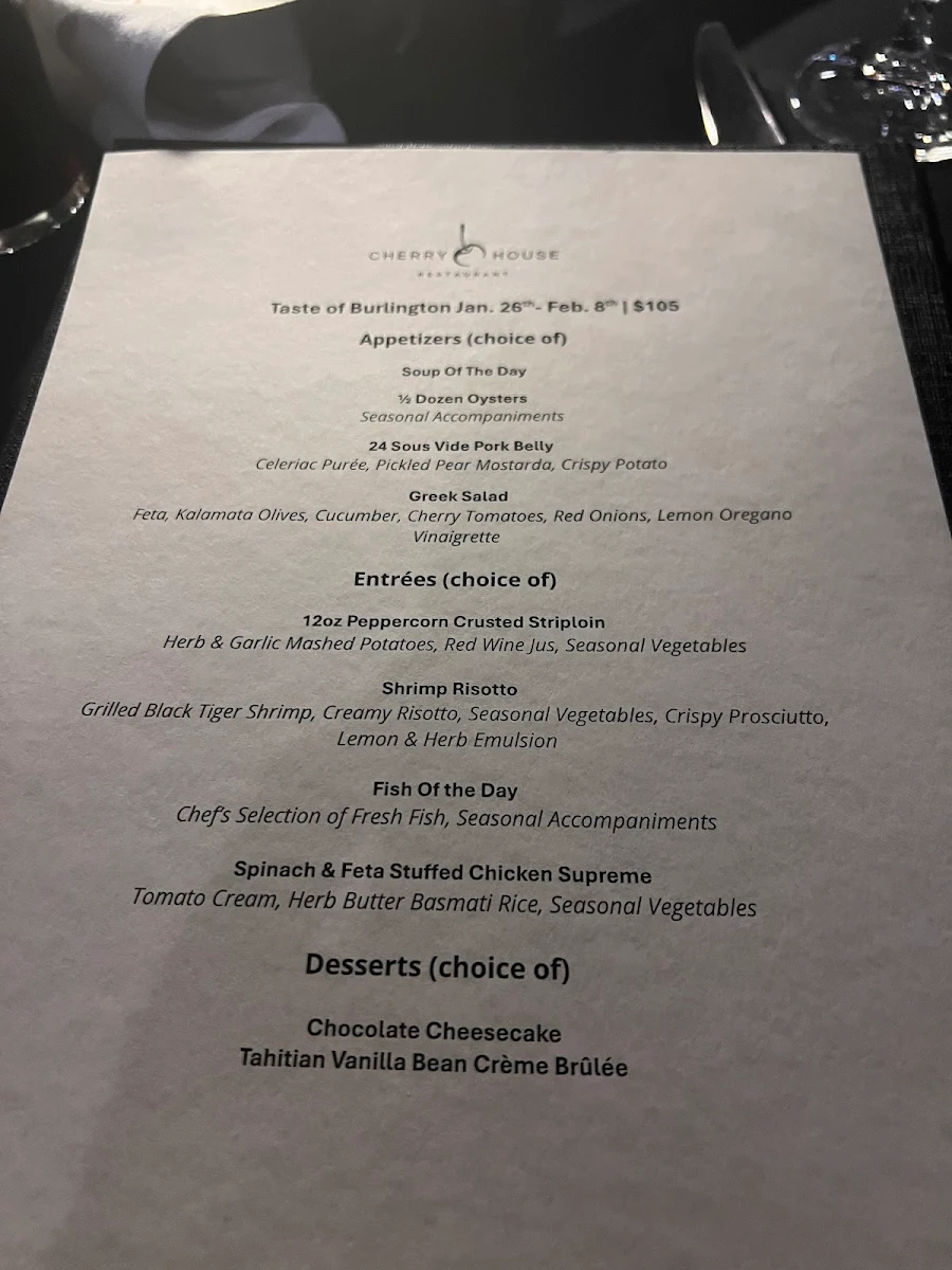 Menu, Cherry House Restaurant