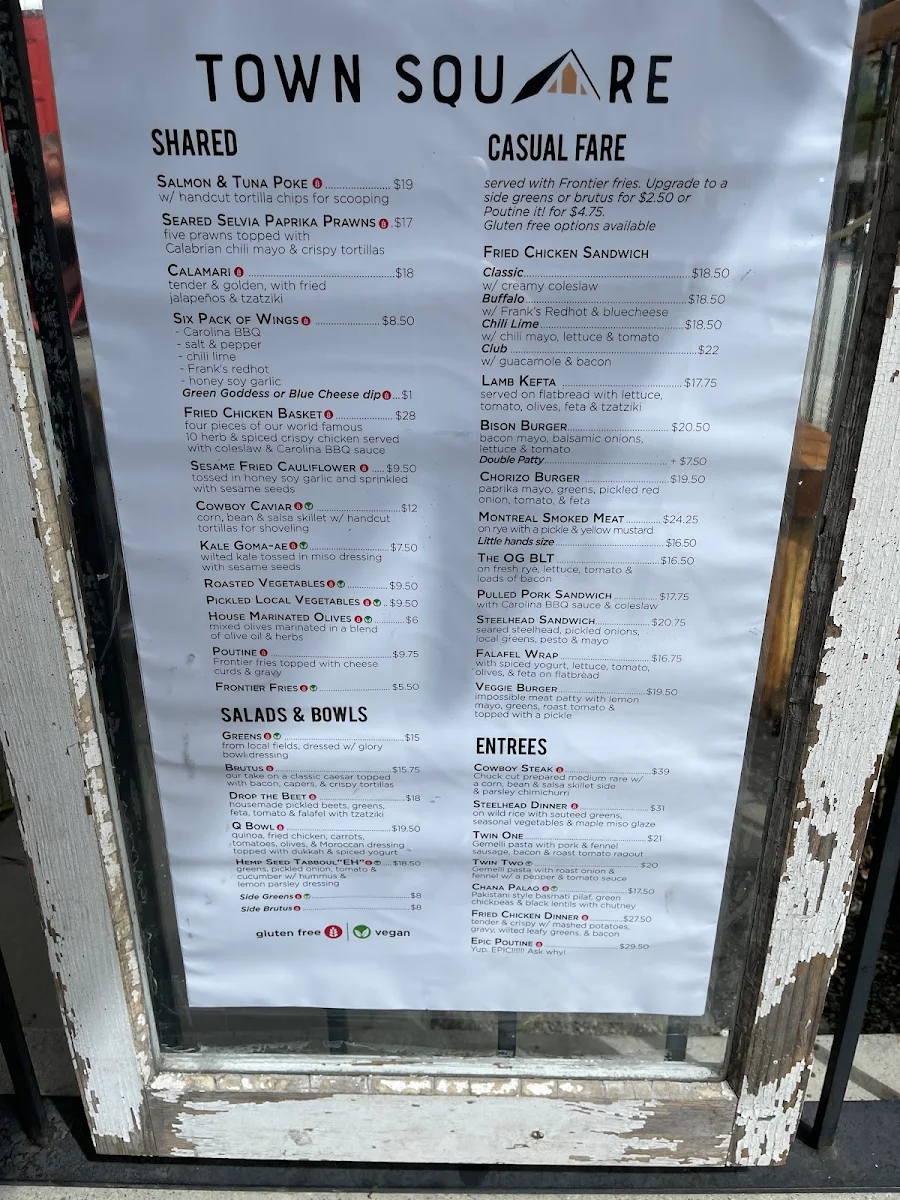 Menu, Town Square Restaurant