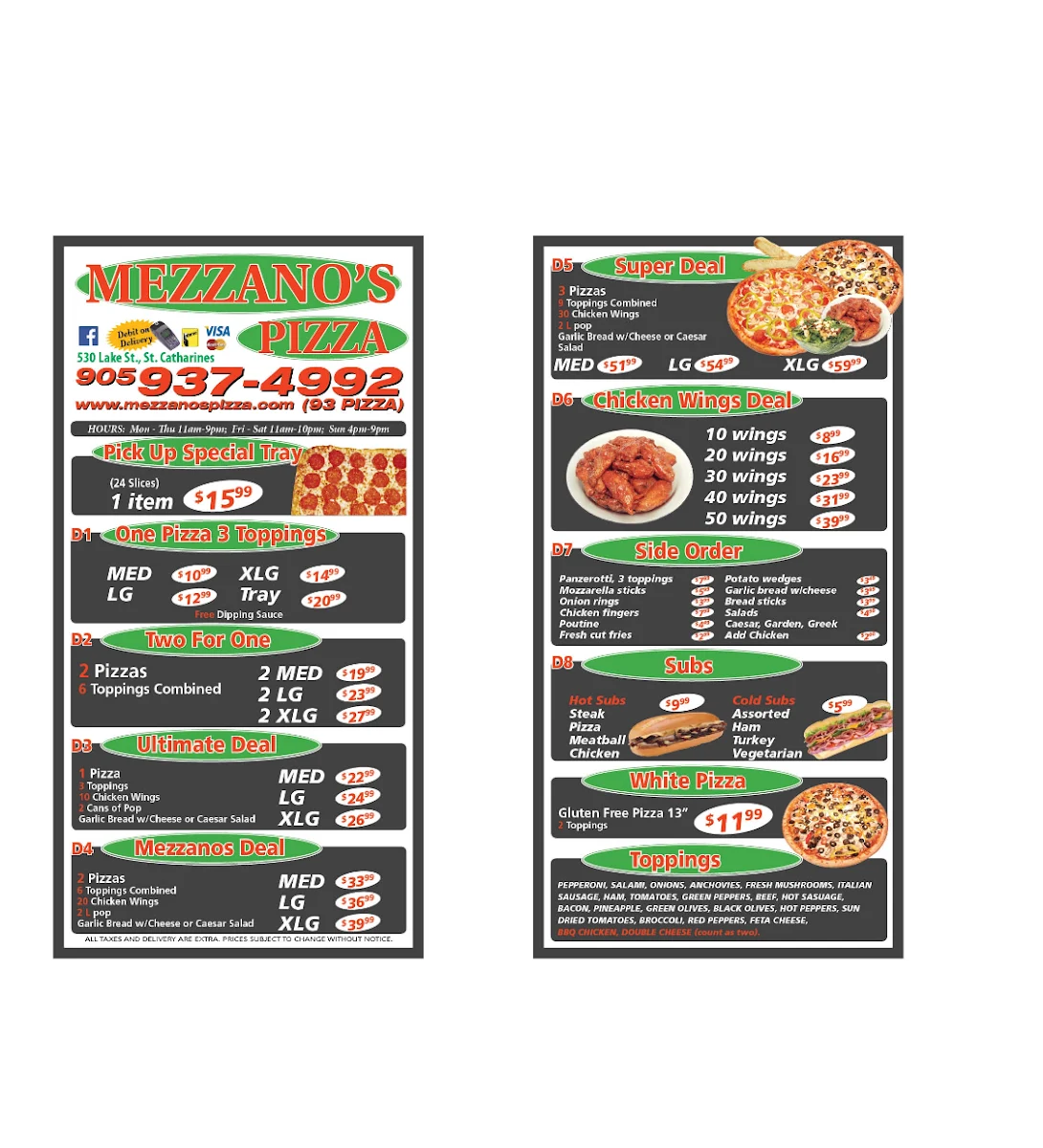 Menu, MEZZANOS PIZZA&WINGS-LAKE STREET