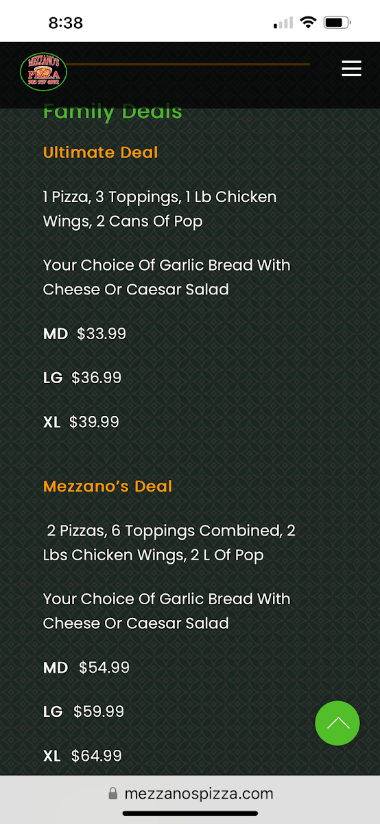 Menu, MEZZANOS PIZZA&WINGS-LAKE STREET